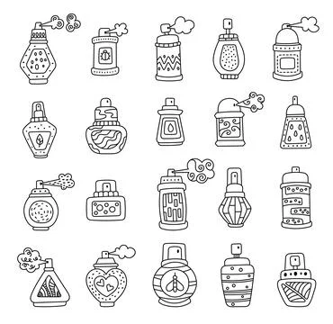 Spray bottle object set in outline line art Stock Illustration