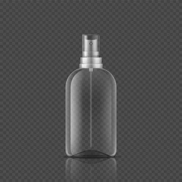Spray bottle. Realistic empty package, 3D tube from glass or plastic and lid Stock Illustration
