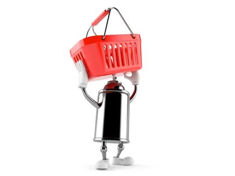 Spray can character holding empty shopping basket Stock Illustration