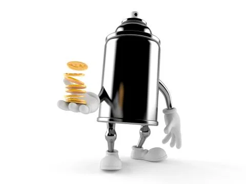 Spray can character with stack of coins Stockillustratie