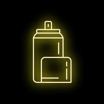Spray can neon line art icon glowing yellow Stock Illustration