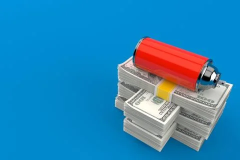Spray can on stack of money 库存插图