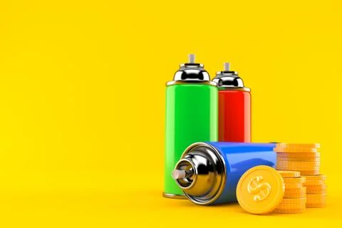 Spray cans with stack of coins Stock Illustration