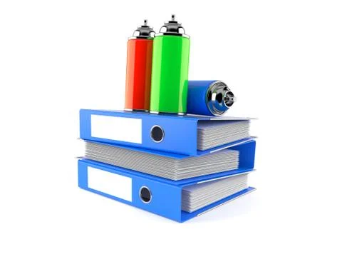 Spray cans with stack of ring binders Illustrazione stock