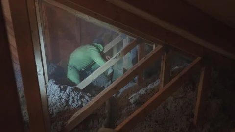 Spray Foam Air Sealing Attic Insulation Home Weatherization Stock Footage 340922945