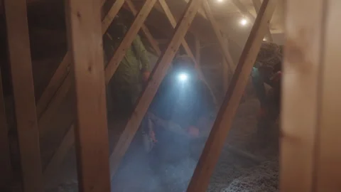 Spray Foam Air Sealing Attic Insulation Home Weatherization Stock Footage 340923341