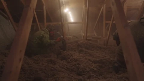 Spray Foam Air Sealing Attic Insulation Home Weatherization Stock Footage 340923366