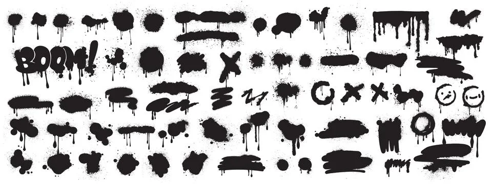 Spray graffiti element set, can splatter brush drip freehand kit Stock Illustration