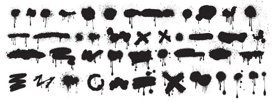 Spray graffiti element set, can splatter vector brush drip freehand kit Illustrazione stock