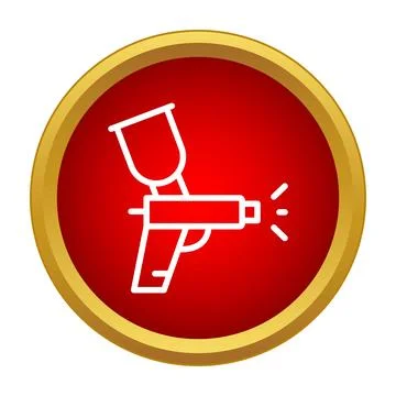 Spray gun tool outline icon on round red background Stock Illustration