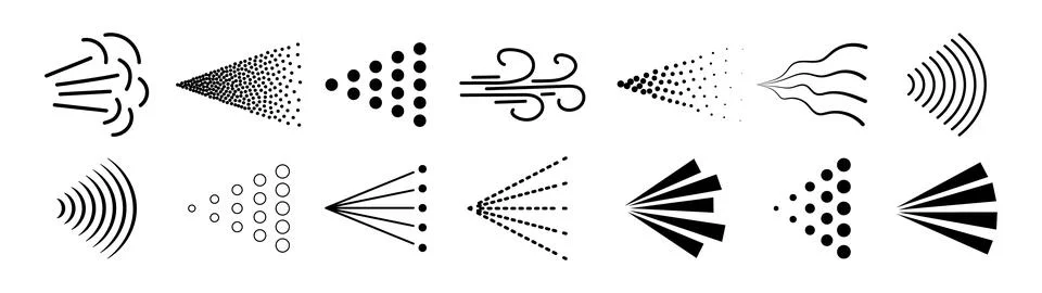 Spray mist icon pack isolated on transparent background. Black spray steam icons Stockillustratie