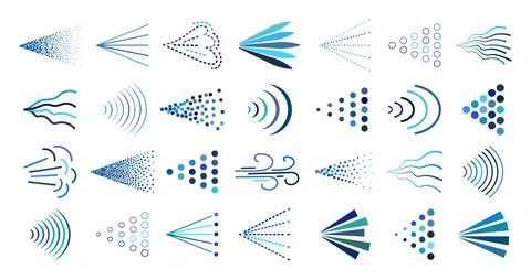 Spray mist icon pack isolated on transparent background. Blue spray steam icons. Stock Illustration