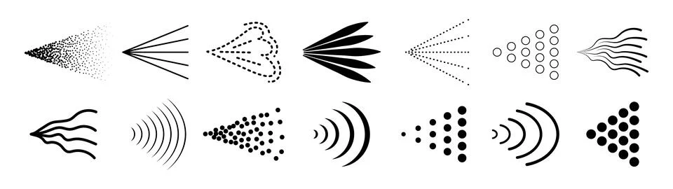 Spray mist icon pack isolated on transparent background. Black spray steam icons Stock Illustration