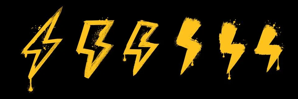 Spray orange graffiti element set of ENERGY Lightning bolt with grungy texture 스톡 일러스트