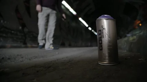 Spray Paint Can in Graffiti Tunnel, London | HD 1080 Stock Footage 50378641