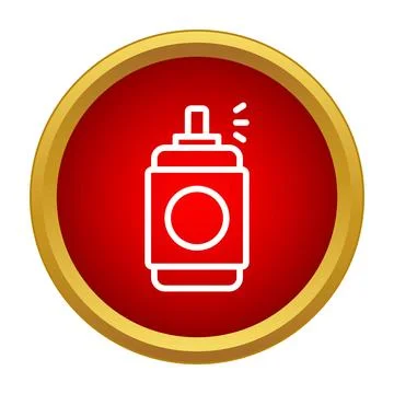 Spray paint can icon emitting spray in red circle Stock Illustration