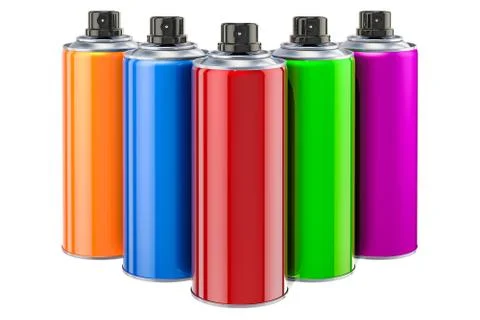 Spray paint cans closeup. 3D rendering Stock Illustration