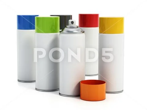 White Spray Paint Metal Cans Isolated on White Stock Illustration