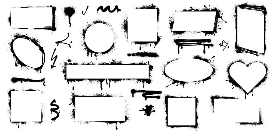Spray paint frames, black graffiti stencil borders in different shapes Stock Illustration