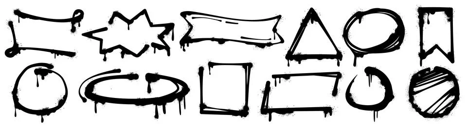 Spray paint graffiti black frames in different shapes with drips and splatters Stock Illustration