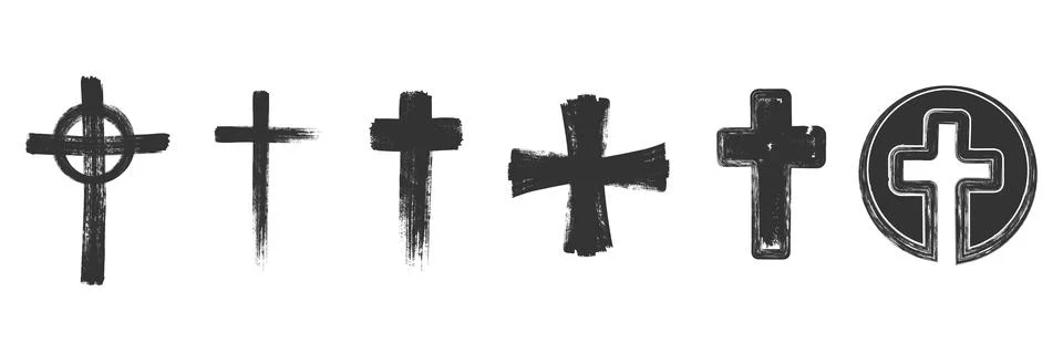Spray paint graffiti element set of Christian cross with grungy texture. Grunge Stock Illustration