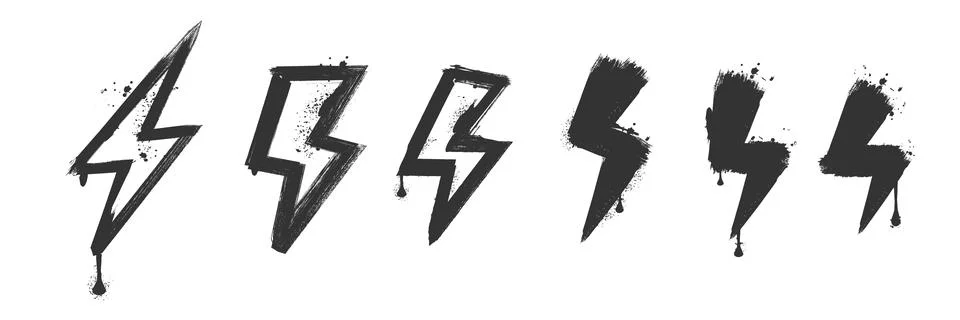 Spray paint graffiti element set of ENERGY Lightning bolt with grungy texture Stock Illustration