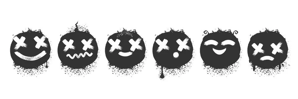 Spray paint graffiti element set of grunge Smile face with grungy texture Stock Illustration