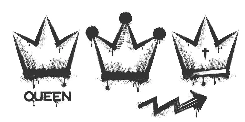 Spray paint graffiti element set of grunge crown with grungy texture. Grunge Illustrazione stock