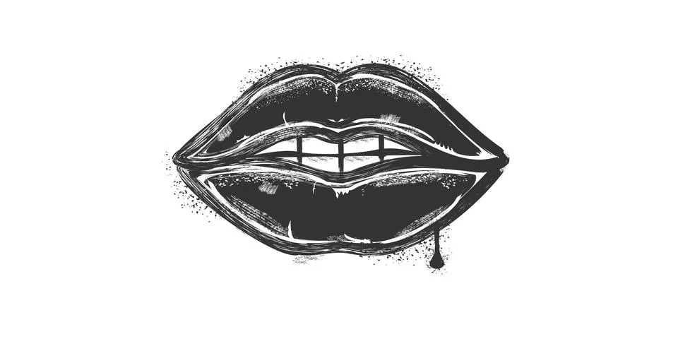 Spray paint graffiti element set of grunge woman LIPS with grungy texture Stock Illustration