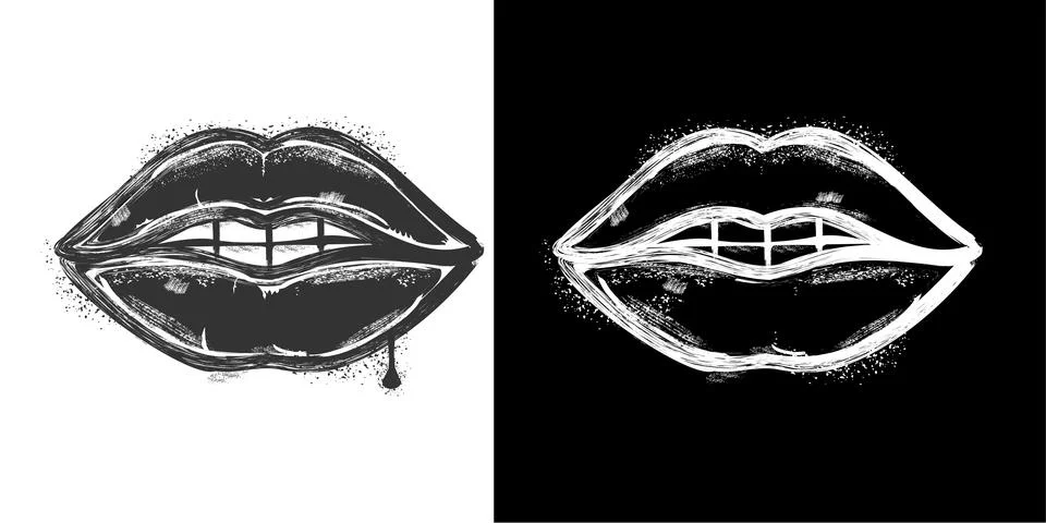 Spray paint graffiti element set of grunge woman LIPS with grungy texture Illustrazione stock