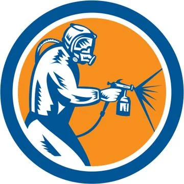 Spray paint gun painter spraying woodcut retro Stock Illustration