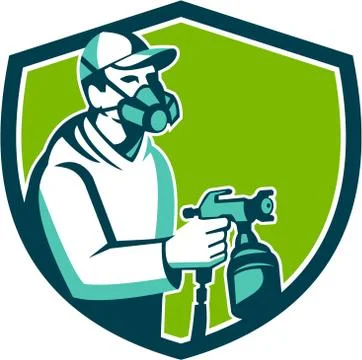 Spray Paint Gun Painter Spraying Shield Retro Stock Illustration
