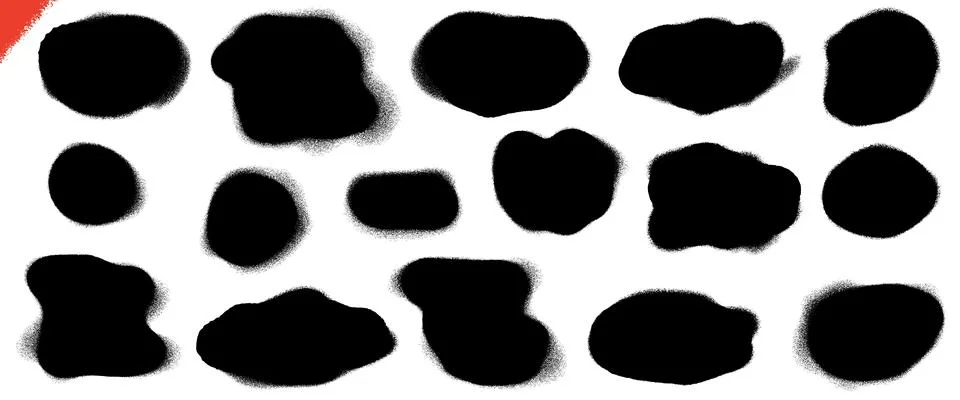 Spray paint splotch frames with graffiti drip for street art overlay. Black Stock Illustration