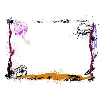 Spray painted border, vector graffiti frame with cherry, pizza, chained heart イラスト素材