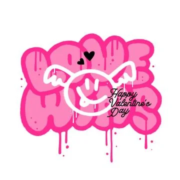 Spray painted graffiti flying emoji with wings icon in black over pink sprayed Ilustração Stock