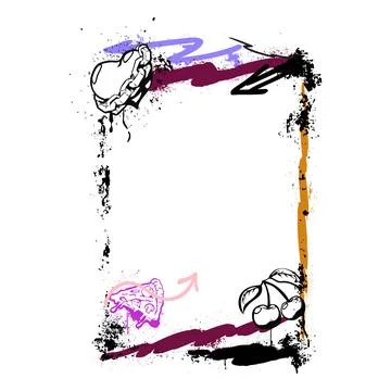 Spray painted vertical border, vector graffiti frame with cherry, pizza, chained イラスト素材