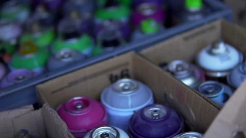 Spray paints for graffiti Stock Footage 110846473