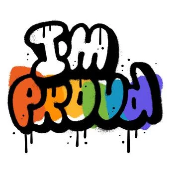 Spray textures black text - I m PROUD. Hand written grungeurban graffity Stock Illustration