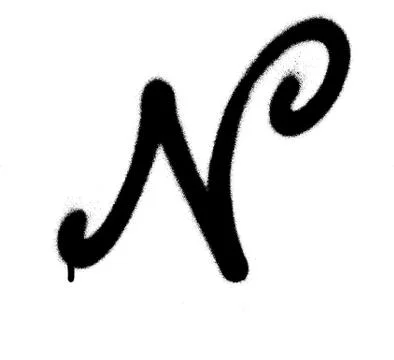 Sprayed curly N font graffiti with leak in black over white Illustrazione stock