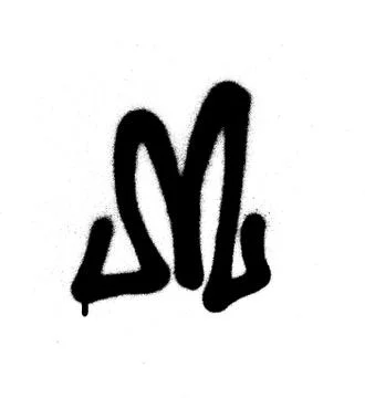 Sprayed M font graffiti with leak in black over white Illustrazione stock