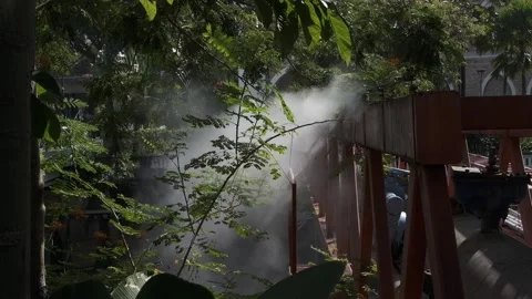 Sprayed mist over River of Life near Masjid Jamek in Kuala Lumpur Stock Footage 195201684
