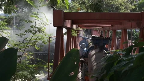 Sprayed mist over River of Life near Masjid Jamek in Kuala Lumpur Stock Footage 195201789