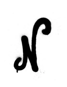 Sprayed N font graffiti with leak in black over white Stock Illustration