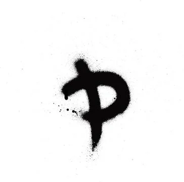 Sprayed P font graffiti with leak in black over white Stock Illustration