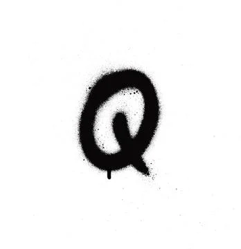Sprayed Q font graffiti with leak in black over white Stock Illustration