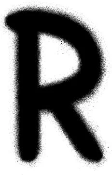 Sprayed R font graffiti in black over white Stock Illustration