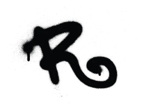 Sprayed R font graffiti with leak in black over white Stock Illustration