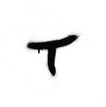 Sprayed T font graffiti with leak in black over white Stock Illustration