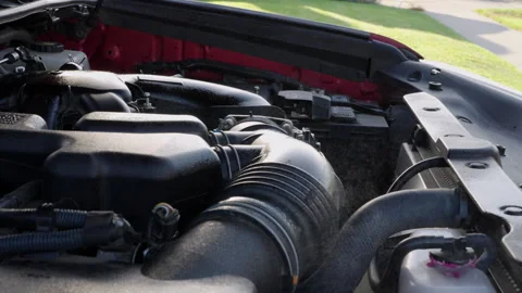 Spraying and cleaning engine compartment of car-suv Stock Footage 285030213