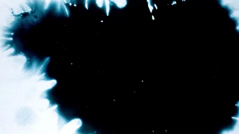 Spraying black paint on a white background Stock Footage 305492966